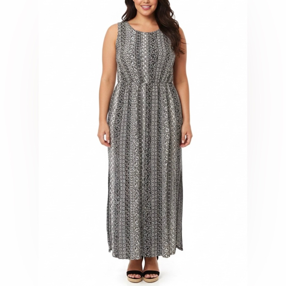 Torrid Womens Maxi Plus 2X Black/White Silky Summer Grannycore Minimalist Boho